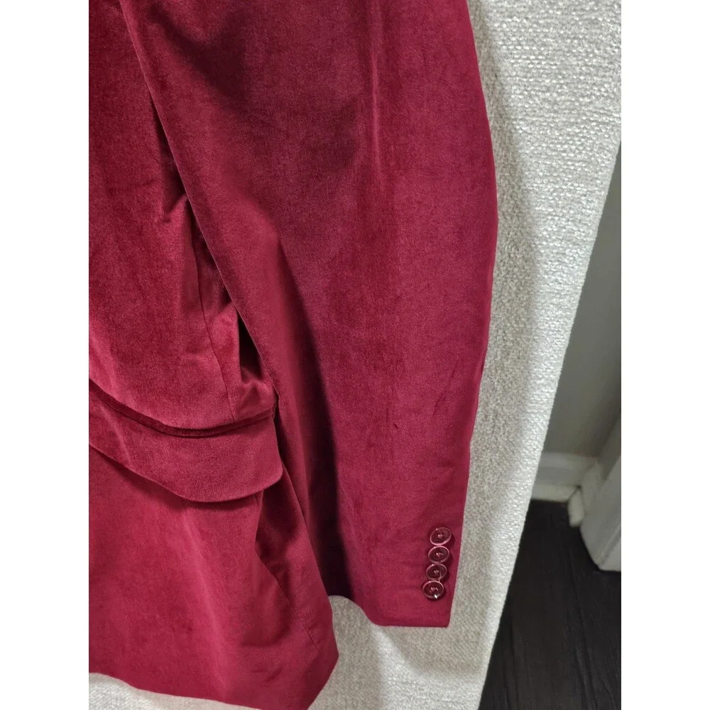 Madison Slim Fit Luxe Velvet Blazer Men's 54L Red Burgundy Jacket Coat Cotton